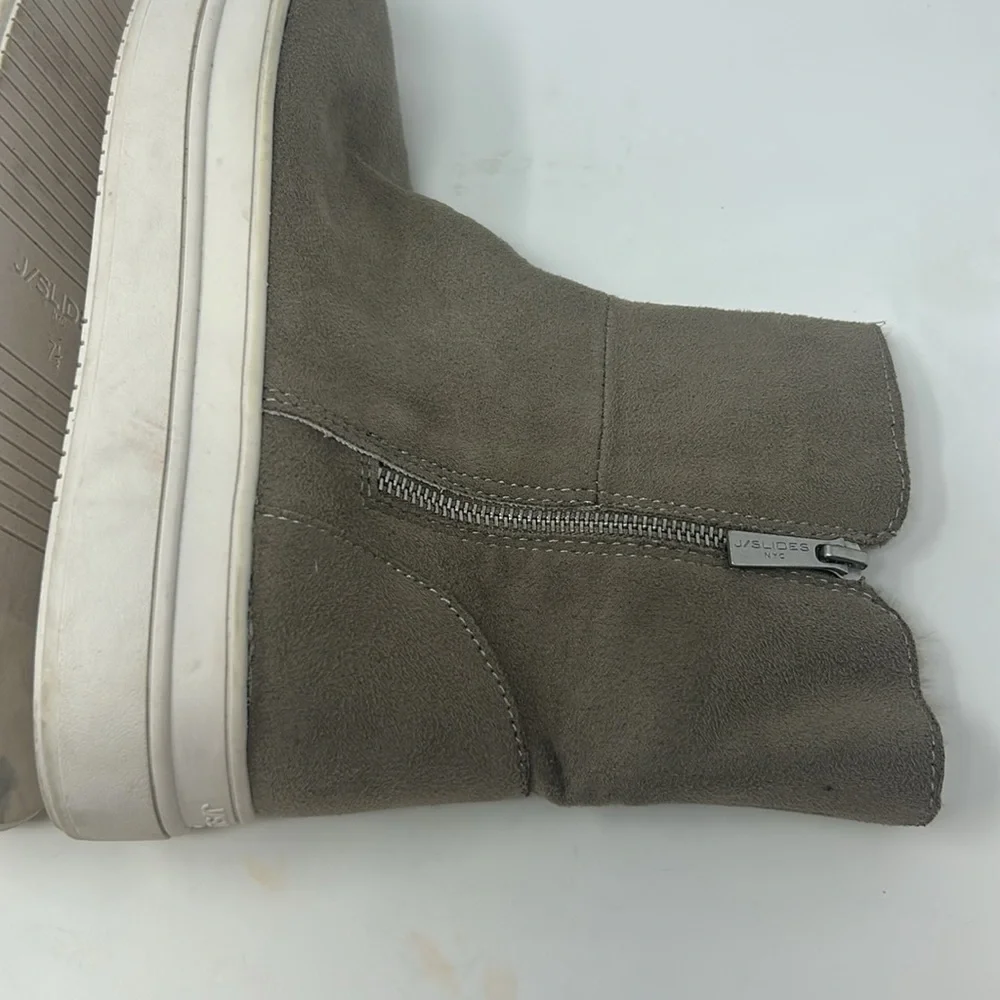 J Sliders Tan Suede-Like Faux Fur Lined Zipped Ankle Sneaker Boots Size 7.5